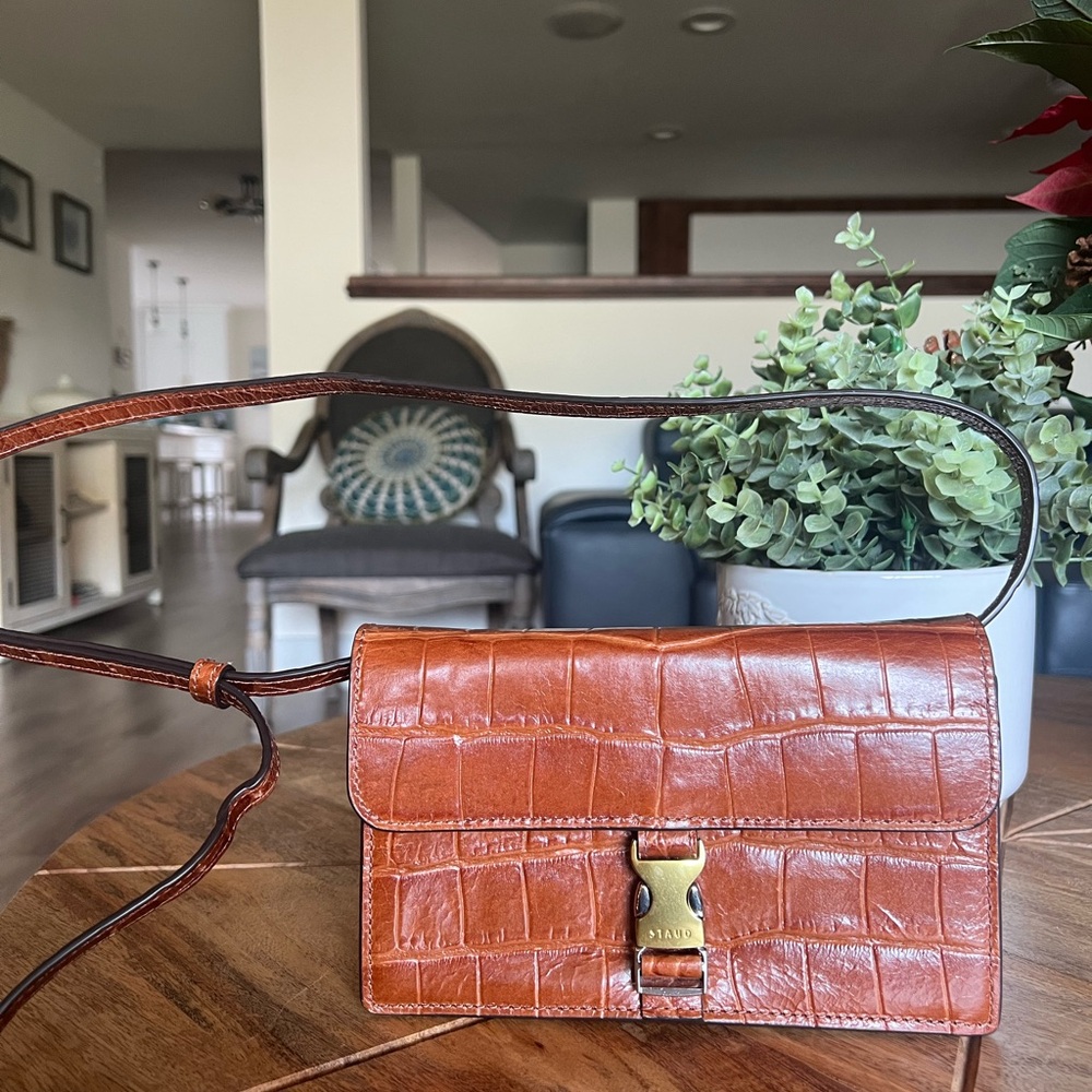 STAUD Croc-Embossed Leather Crossbody Bag - Brown - Picture 14 of 14